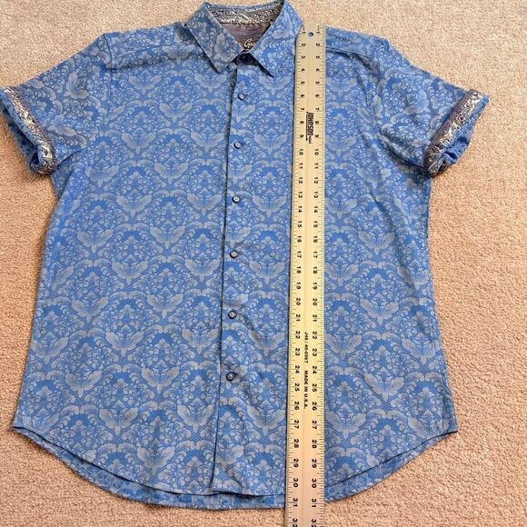 Robert Graham Classic Fit Damask Print Button Down Shirt Blue Paisley Pattern XL - Picture 8 of 10